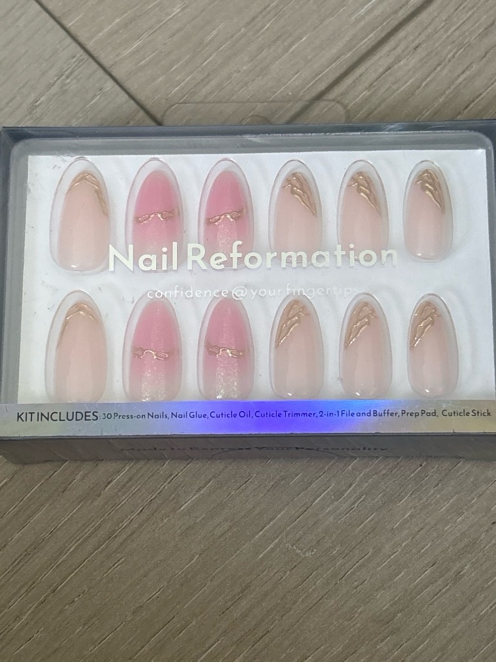 Nail Reformation Pink Ombre Press-On Nails with Gold Crescent Accents